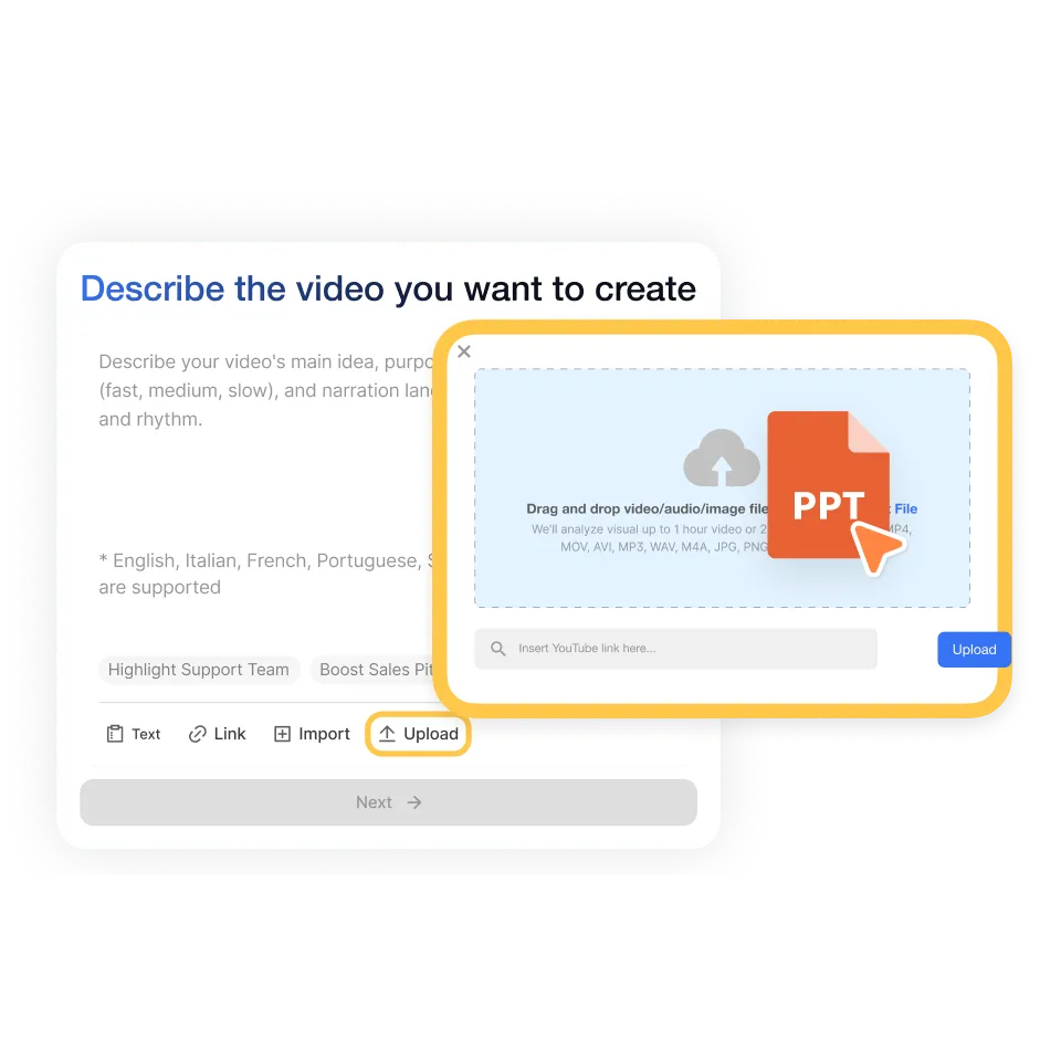 Upload a PPT—slides become scenes in the flipped classroom video maker